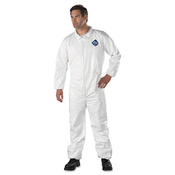 Dupont Tyvek® 400 Coverall, Serged Seams, Collar, Elastic Waist, Elastic Wrists and Ankles, Zipper Front, Storm Flap, White, X-Large (251-TY125S-XL) Case of 25
