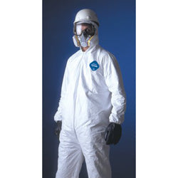 Dupont Tyvek® 400 Coverall, Serged Seams, Attached Hood, Elastic Waist, Elastic Wrists and Ankles, Front Zip, Storm Flap, White, Med (251-TY127S-M) Case of 25