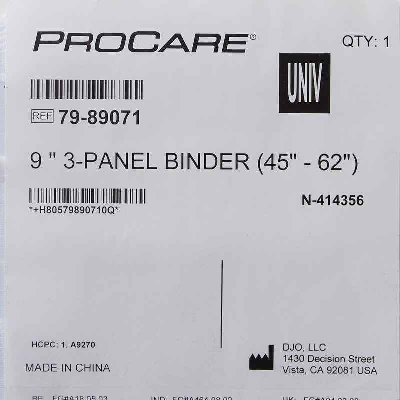 ProCare® Premium Abdominal Binder One Size Fits Most Hook and Loop Closure 45 to 62 Inch Waist Circumference 9 Inch Height Adult (302628_EA) 1/EA