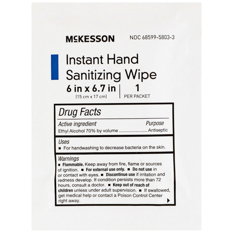 McKesson Hand Sanitizing Wipe 100 Count Ethyl Alcohol Wipe Individual Packet (1055597_CS) 1000/CS