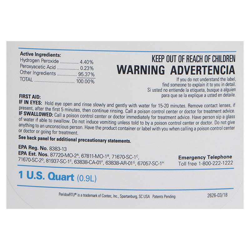 PeridoxRTU® Sporicidal Surface Disinfectant Cleaner Peroxide Based Manual Pour Liquid 32 oz. Bottle Vinegar Scent Sterile (1137904_CS) 6/CS