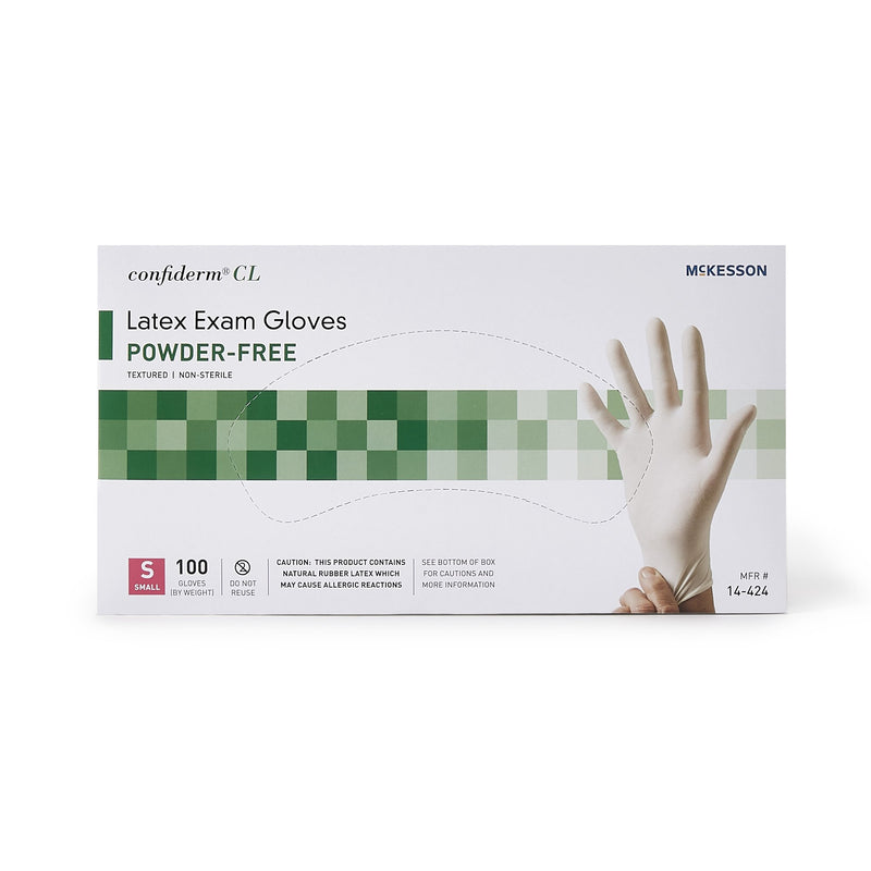 McKesson Confiderm® Exam Glove Small NonSterile Latex Standard Cuff Length Textured Fingertips Ivory Not Rated (921592_BX) 100/BX