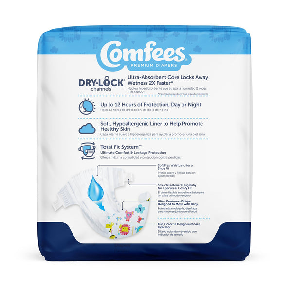 Comfees® Unisex Baby Diaper Size 4 Disposable Moderate Absorbency (993246_CS) 124/CS