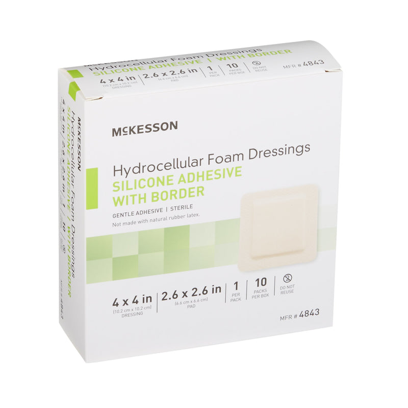 McKesson Foam Dressing 4 X 4 Inch With Border Film Backing Silicone Gel Adhesive Square Sterile (886432_CS) 200/CS