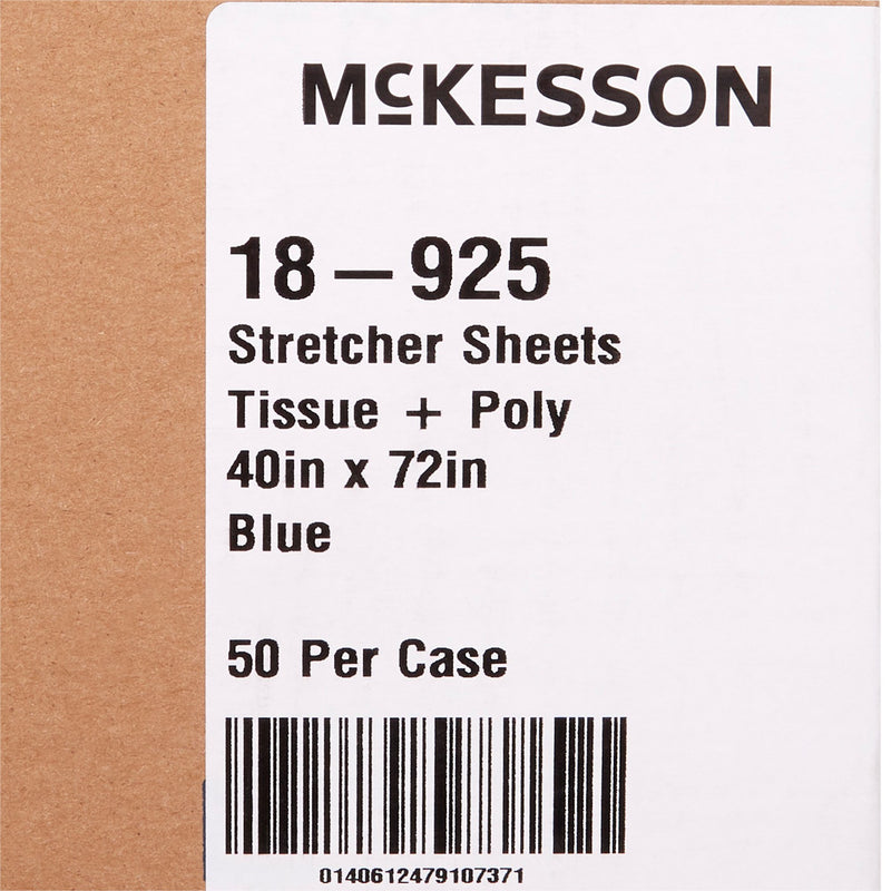 McKesson Stretcher Sheet Flat 40 W X 72 L Inch Blue 50% Cellulose Tissue / 50% Polyethylene Film Disposable (278382_CS) 50/CS