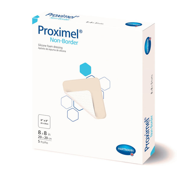 Proximel® Non-Border Foam Dressing 8 X 8 Inch Without Border Waterproof Backing Silicone Face Square Sterile (1242739_BX) 5/BX