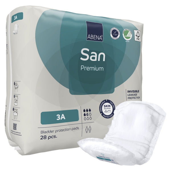 Abena® San Premium Bladder Control Pad 4.3 X 12.9 Inch Moderate Absorbency Fluff / Polymer Core Size 3A (1218215_PK) 28/PK