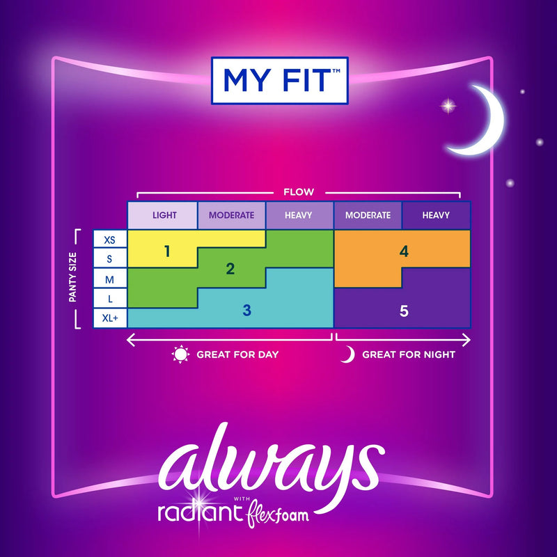 Always® Radiant with FlexFoam Feminine Pad Overnight / With Wings Heavy Absorbency (1231746_BX) 10/BX
