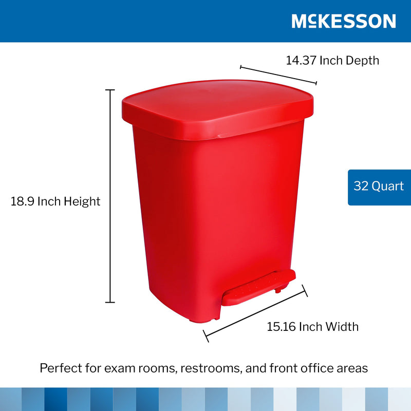 McKesson Trash Can 32 Quart / 8 gal. Red Plastic Rectangular (1223709_EA) 1/EA