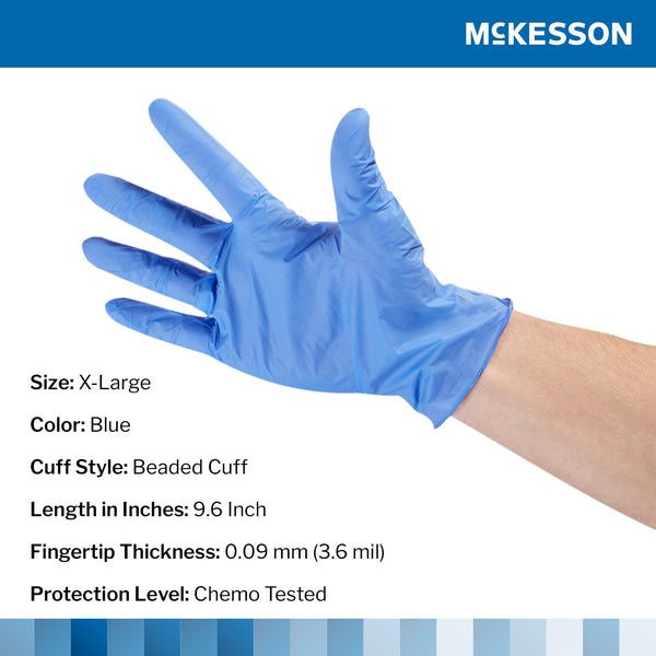 McKesson Confiderm® 3.5C Exam Glove X-Large NonSterile Nitrile Standard Cuff Length Textured Fingertips Blue Chemo Tested (767197_CS) 1800/CS