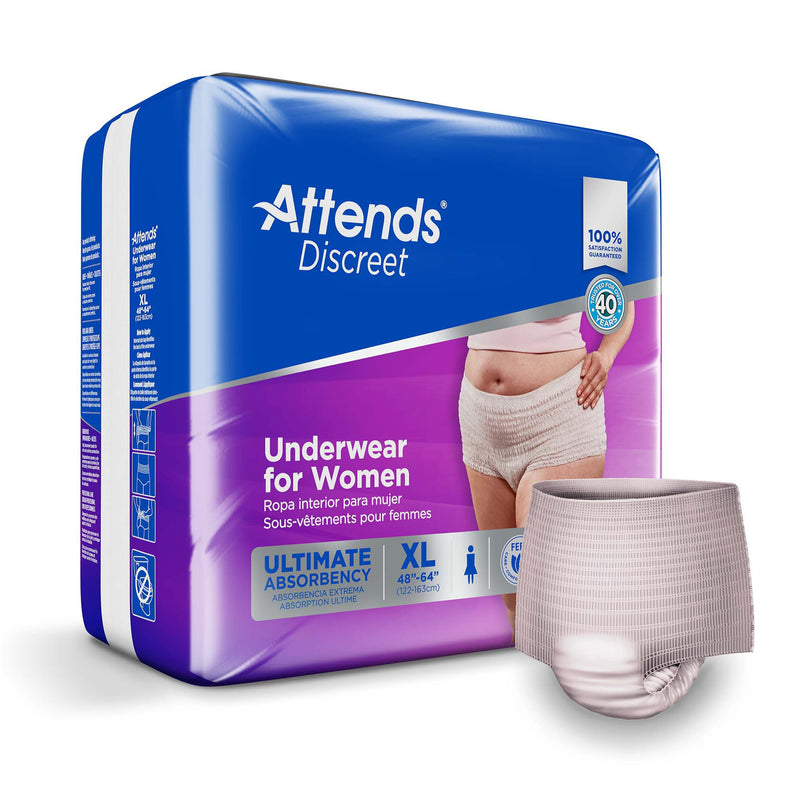 Attends® Discreet Female Adult Absorbent Underwear Pull On with Tear Away Seams X-Large Disposable Heavy Absorbency (1039112_BG) 16/BG