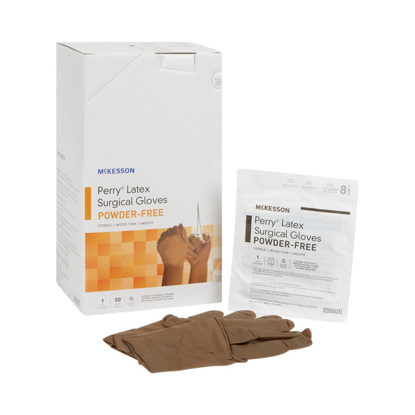 McKesson Perry® Surgical Glove Size 8.5 Sterile Latex Standard Cuff Length Smooth Brown Not Chemo Approved (1044733_BX) 50/BX