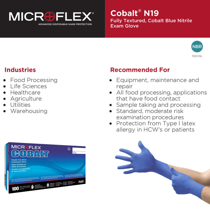 MICROFLEX® Cobalt® Exam Glove X-Large NonSterile Nitrile Standard Cuff Length Fully Textured Blue Not Rated (949837_BX) 100/BX