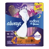 Always® Radiant with FlexFoam Feminine Pad Overnight / With Wings Heavy Absorbency (1231746_BX) 10/BX