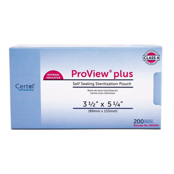ProView® plus Sterilization Pouch Gas / Steam / Chemical Vapor 3-1/2 X 5-1/4 Inch Transparent / Blue Self Seal Paper / Film (379687_BX) 200/BX