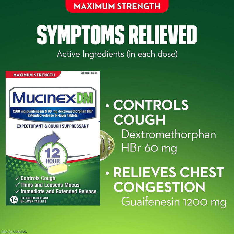 Mucinex® DM Cold and Cough Relief 1,200 mg - 60 mg Strength Tablet 14 per Box (718857_BX) 14/BX