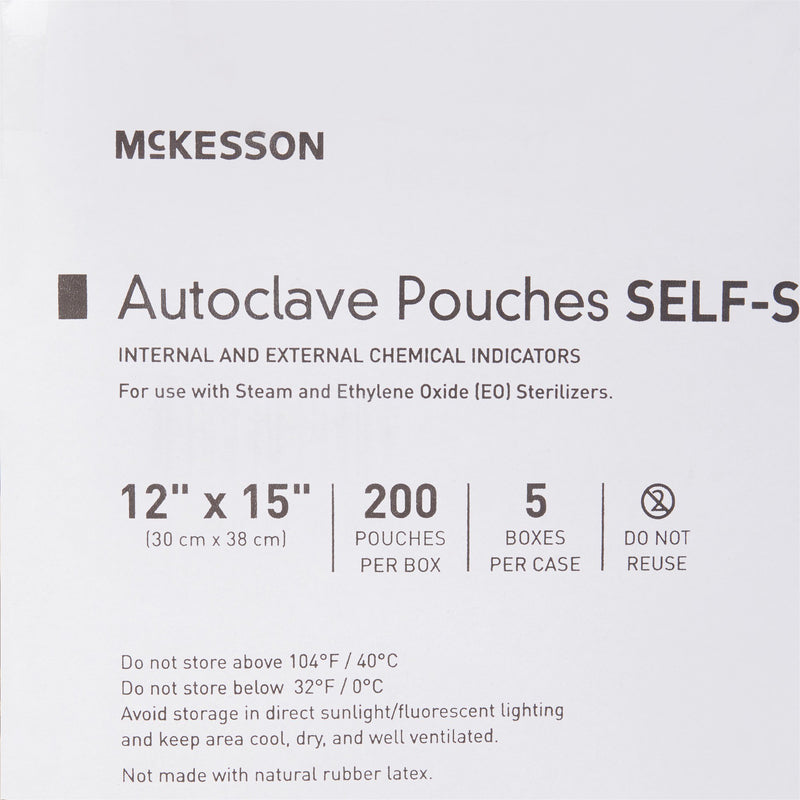 McKesson Sterilization Pouch Ethylene Oxide (EO) Gas / Steam 12 X 15 Inch Transparent Blue / White Self Seal Paper / Film (960947_CS) 1000/CS