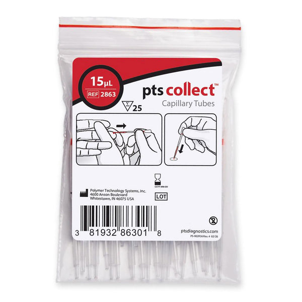 PTS Diagnostics Capillary Blood Collection Tube Plain 15 µL Without Closure Glass Tube (957810_BG) 25/BG