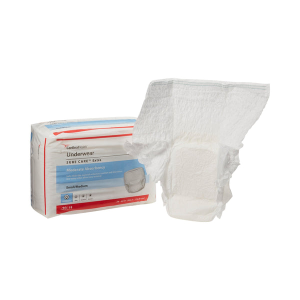Sure Care™ Extra Unisex Adult Absorbent Underwear Pull On with Tear Away Seams Small / Medium Disposable Moderate Absorbency (814878_CS) 80/CS