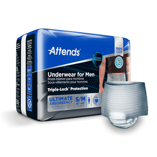 Attends® For Men Male Adult Absorbent Underwear Pull On with Tear Away Seams Small / Medium Disposable Heavy Absorbency (1039113_BG) 20/BG