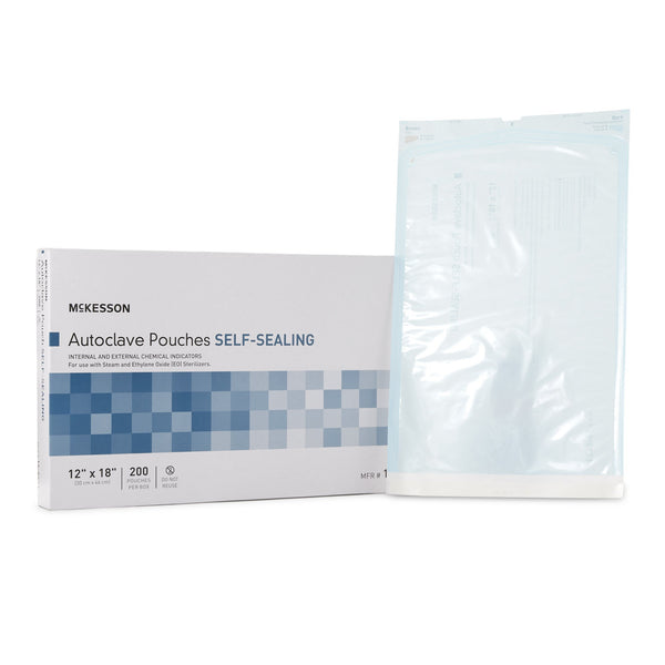 McKesson Sterilization Pouch Ethylene Oxide (EO) Gas / Steam 12 X 18 Inch Transparent Blue / White Self Seal Paper / Film (960948_BX) 200/BX