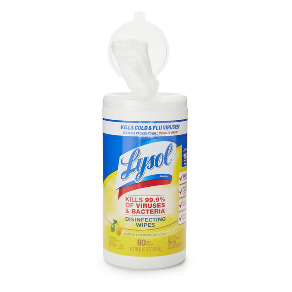 Lysol® Surface Disinfectant Cleaner Manual Pull Wipe 80 Count Canister Lemon Lime Blossom Scent NonSterile (1252369_CT) 480/CT