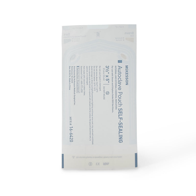McKesson Sterilization Pouch Ethylene Oxide (EO) Gas / Steam 3-1/2 X 5 Inch Transparent Blue / White Self Seal Paper / Film (960942_BX) 200/BX