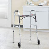 McKesson Dual Release Folding Walker with Wheels Adjustable Height Aluminum Frame 350 lbs. Weight Capacity 32 to 39 Inch Height (1073638_CS) 4/CS