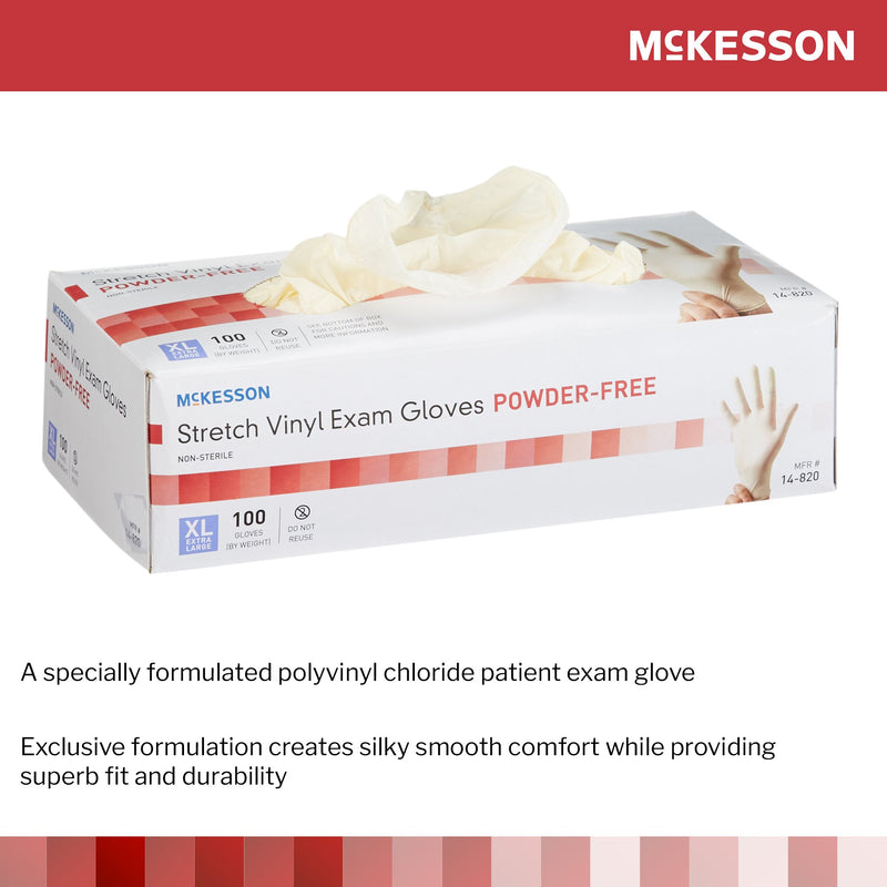 McKesson Exam Glove X-Large NonSterile Stretch Vinyl Standard Cuff Length Smooth Ivory Not Rated (409745_CS) 1000/CS
