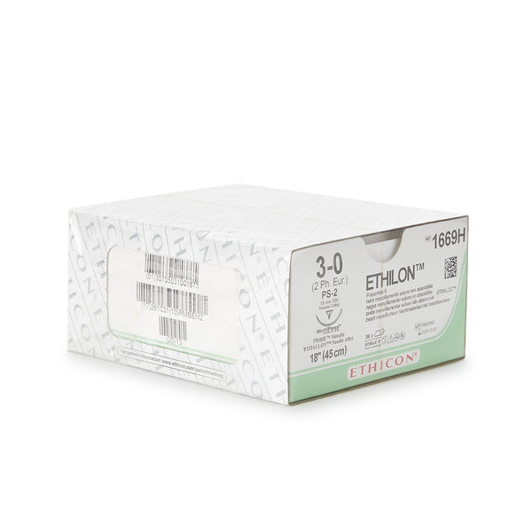 Ethilon™ Nonabsorbable Suture with Needle Nylon PS-2 3/8 Circle Precision Reverse Cutting Needle Size 3-0 Monofilament (130320_BX) 36/BX