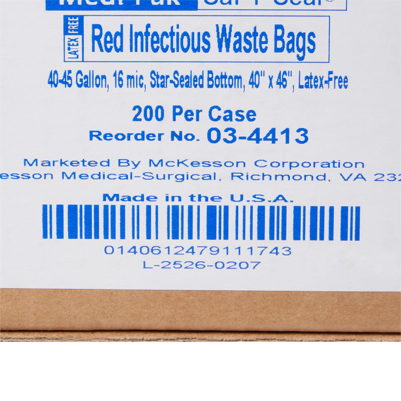 McKesson Biohazard Waste Bag Biohazard Symbol / Infectious Waste 40 to 45 gal. Red 40 X 46 Inch (192886_CS) 200/CS