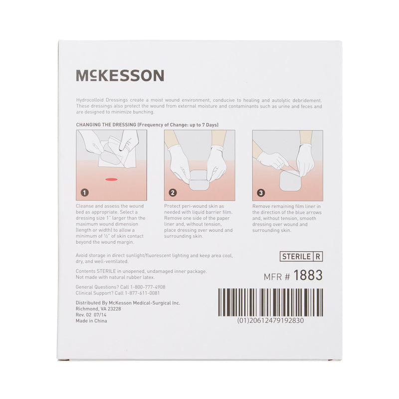 McKesson Thin Hydrocolloid Dressing Film Backing 4 X 4 Inch Square Hydrocolloid / Film (882982_CS) 200/CS