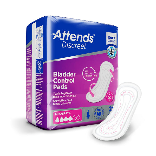 Attends® Discreet Bladder Control Pad 10-1/2 Inch Length Moderate Absorbency Polymer Core One Size Fits Most (1039118_CS) 200/CS