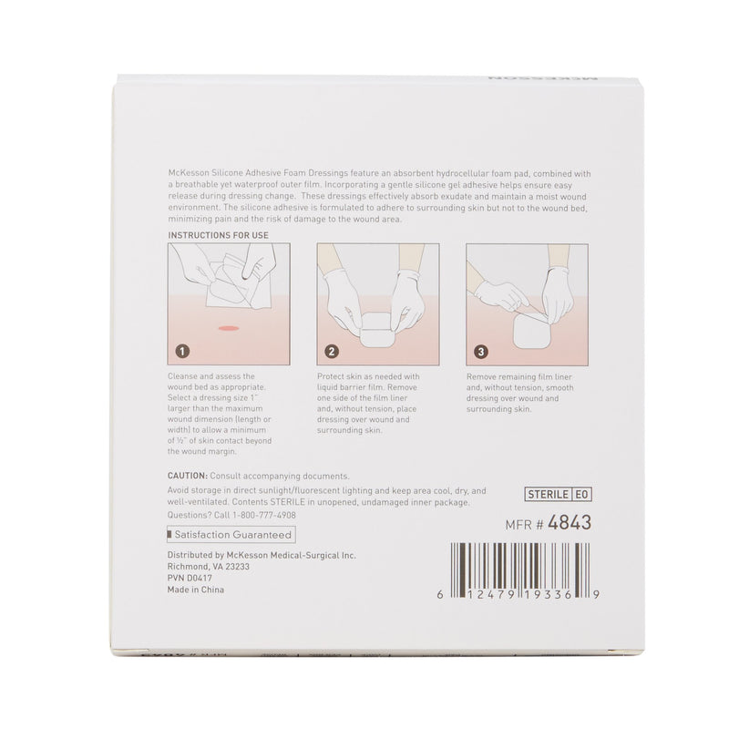 McKesson Foam Dressing 4 X 4 Inch With Border Film Backing Silicone Gel Adhesive Square Sterile (886432_EA) 1/EA