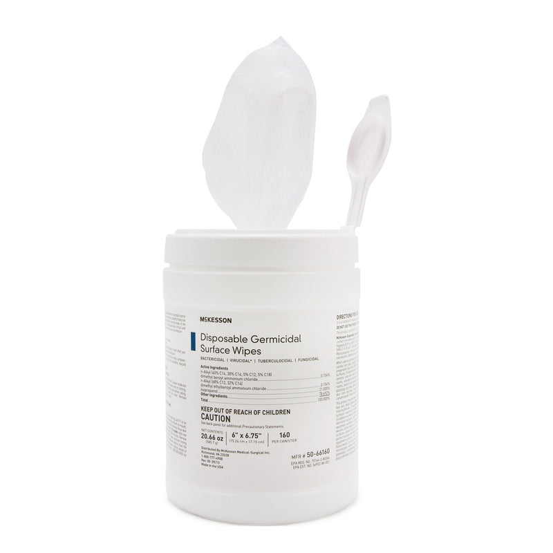 McKesson Surface Disinfectant Premoistened Manual Pull Wipe 160 Count Canister Alcohol Scent NonSterile (880563_BX) 1/BX
