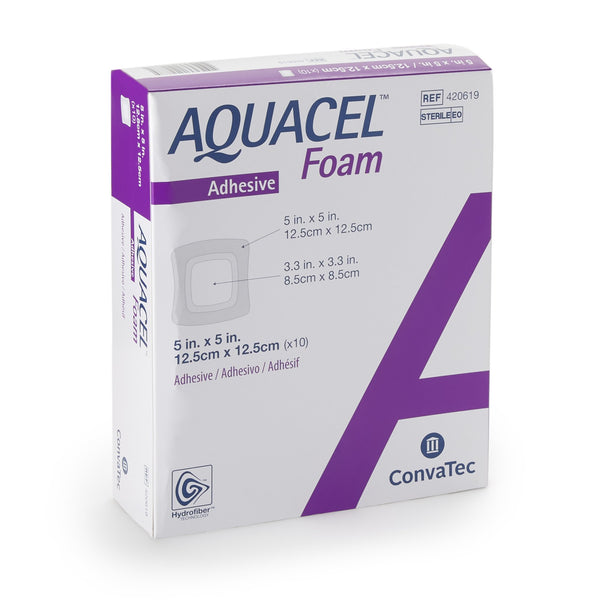 Aquacel® Foam Dressing 5 X 5 Inch With Border Waterproof Film Backing Silicone Adhesive Square Sterile (802594_BX) 10/BX
