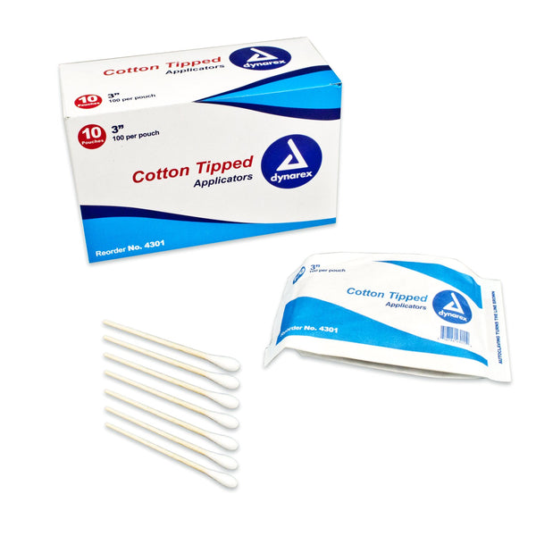 Dynarex Swabstick Cotton Tip Wood Shaft 3 Inch NonSterile 100 per Pack (670182_BX) 1000/BX