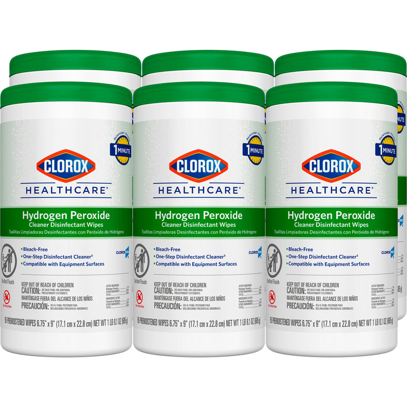 Clorox Healthcare® Surface Disinfectant Cleaner Premoistened Hydrogen Peroxide Based Manual Pull Wipe 95 Count Canister Unscented NonSterile (800191_CS) 6/CS