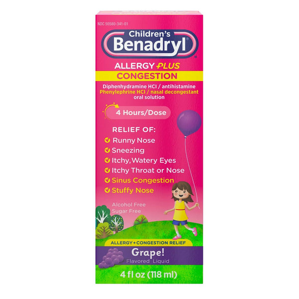 Children’s BENADRYL® Allergy Plus Congestion Children's Allergy Relief 12.5 mg - 5 mg Strength Liquid 4 oz. (1252651_EA) 1/EA