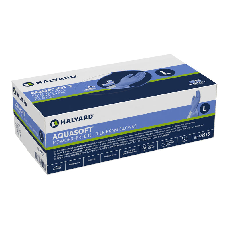 Aquasoft® Exam Glove Large NonSterile Nitrile Standard Cuff Length Textured Fingertips Blue Chemo Tested (975531_CS) 3000/CS