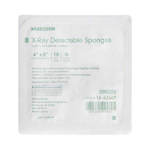 McKesson Gauze Sponge 4 X 8 Inch 16-Ply Sterile X-Ray Detectable 10 per Tray (944343_TR) 10/TR