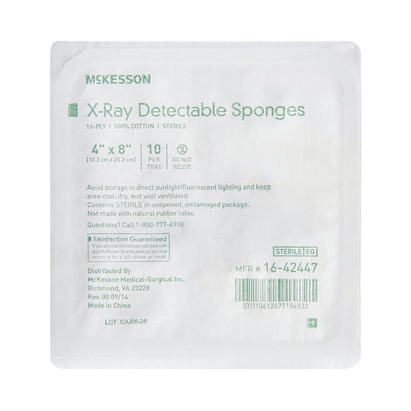 McKesson Gauze Sponge 4 X 8 Inch 16-Ply Sterile X-Ray Detectable 10 per Tray (944343_TR) 10/TR