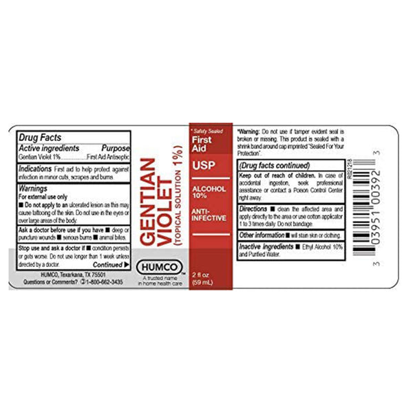 Humco™ First Aid Antibiotic Gentian Violet Topical Liquid 2 oz. Bottle (713309_EA) 1/EA