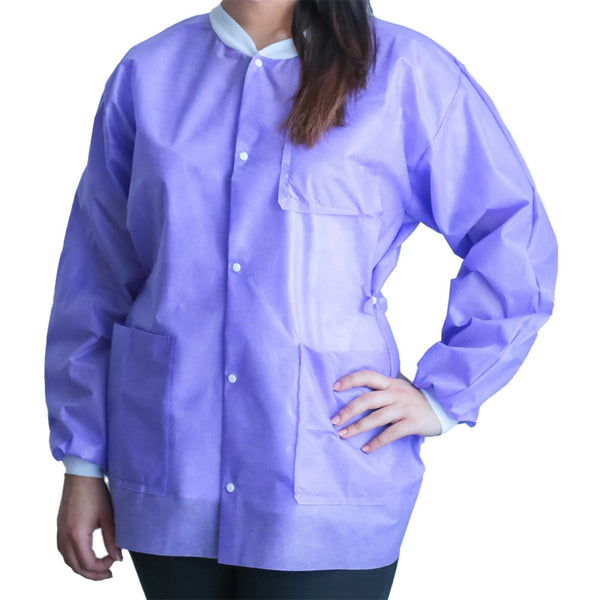 FitMe™ Lab Jacket Purple Large Hip Length 3-Layer SMS Disposable (1194421_BG) 10/BG