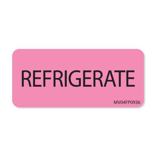 MedVision® Pre-Printed Label Auxiliary Label Pink Paper REFRIGERATE Black Temperature Control 1 X 2-1/4 Inch (894442_EA) 1/EA