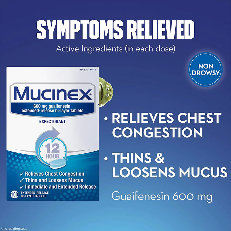 Mucinex® Cold and Cough Relief 600 mg Strength Extended Release Tablet 100 per Bottle (777455_BT) 1/BT