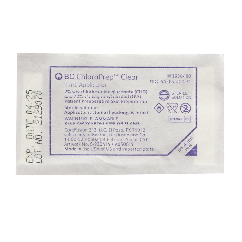 ChloraPrep™ Clear Skin Prep Solution 1 mL Foam Applicator 2% / 70% Strength CHG (Chlorhexidine Gluconate) / Isopropyl Alcohol Sterile (1151673_CS) 240/CS