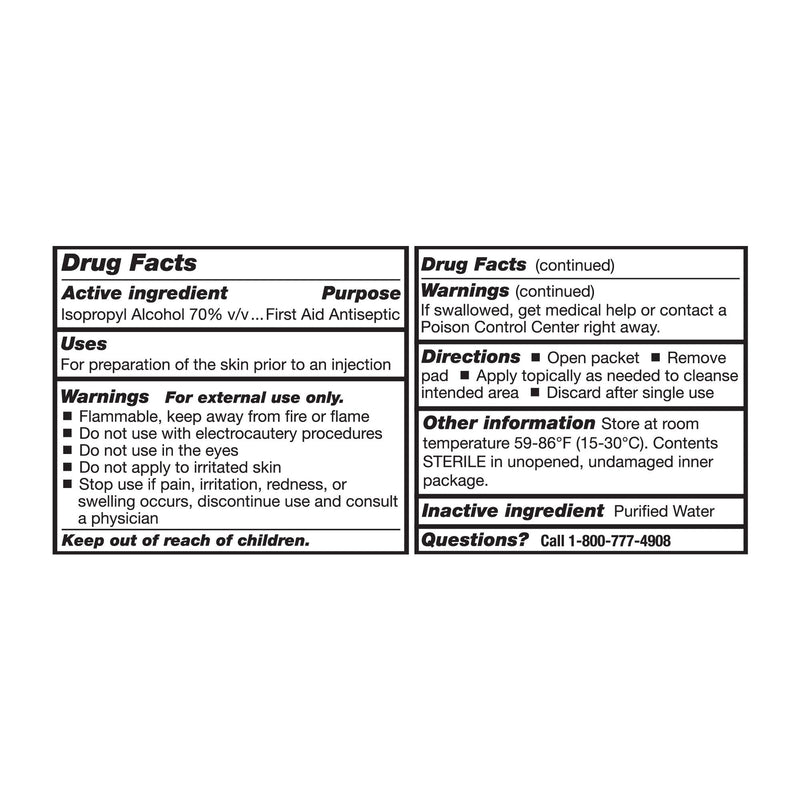 McKesson Alcohol Prep Pad 70% Strength Isopropyl Alcohol Individual Packet Medium Sterile (191089_BX) 200/BX