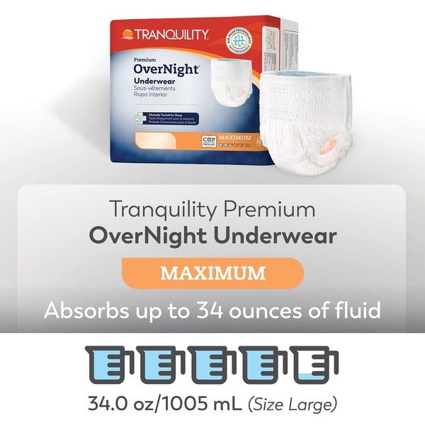 Tranquility® Premium OverNight™ Unisex Adult Absorbent Underwear Pull On with Tear Away Seams Small Disposable Heavy Absorbency (665228_BG) 20/BG