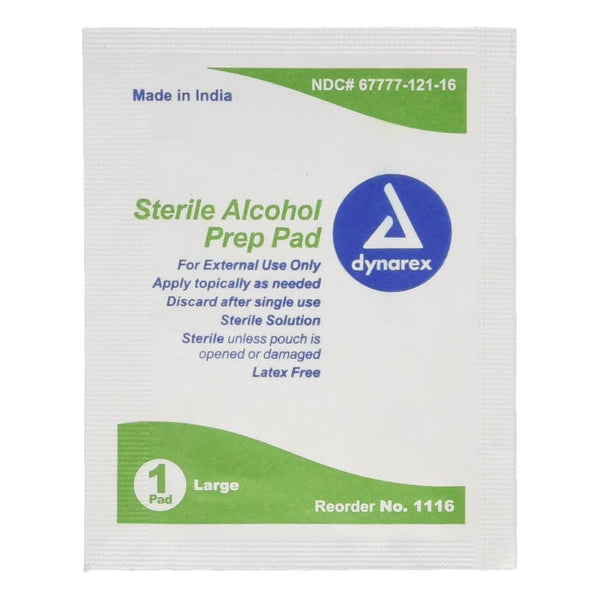 Dynarex® Alcohol Prep Pad 70% Strength Isopropyl Alcohol Individual Packet Large Sterile (864525_CS) 1000/CS